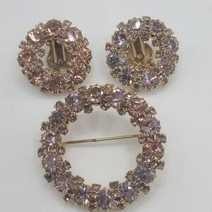 Vintage Weiss Brooch‎ Earrings Set Purple Rhinestones Lavender